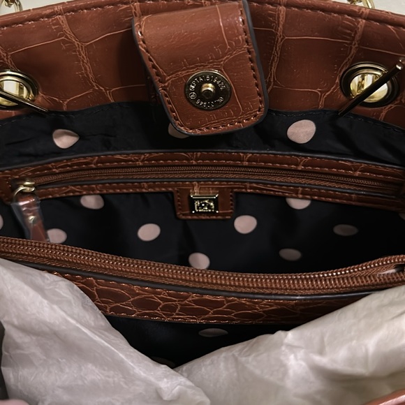 Anne Klein Handbag Caramel Leather Gold Chain Shoulder Bag Inside Pockets - Picture 3 of 4